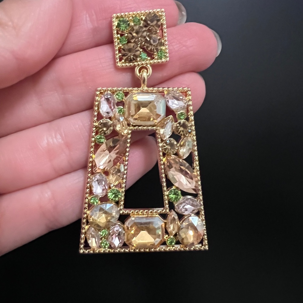 Rhinestone Geometric Drop Earrings
